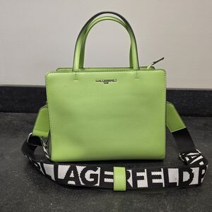 KARL LAGERFELD Lime Leather Top-Handle Satchel with Logo Strap